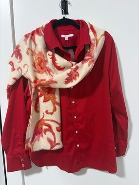 Chico's Vibrant Red “No Iron Stretch” Shirt  (Scarf sold separately)